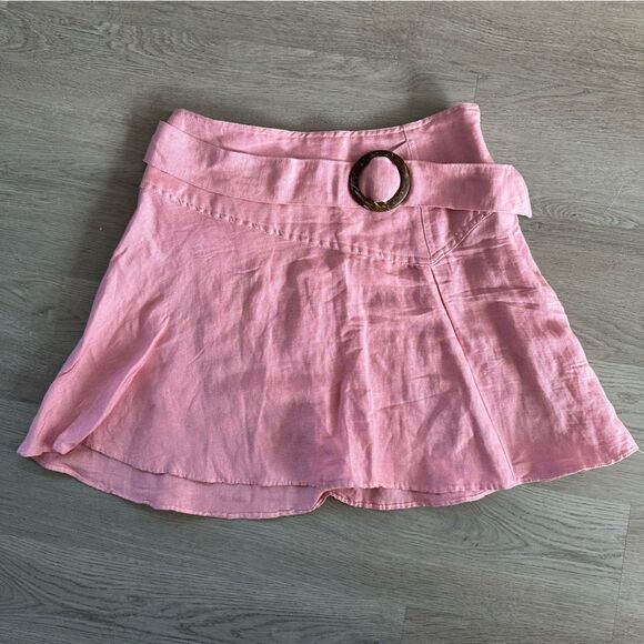 Free People Higher Ground Linen Mini Skirt Women’s Small Pink Flare - Picture 2 of 10